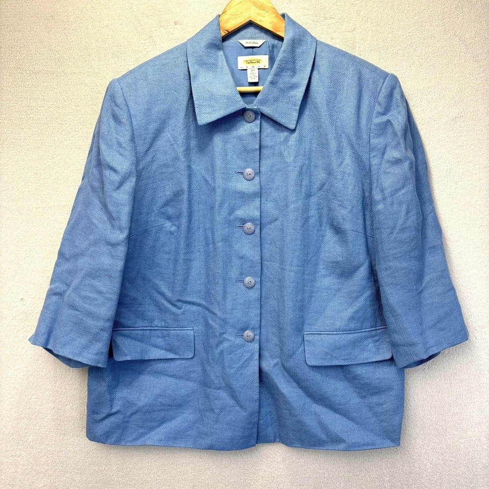 Vintage Talbots 100% Irish Linen Blazer Jacket Womens 16W Blue 3/4 Sleeve Office